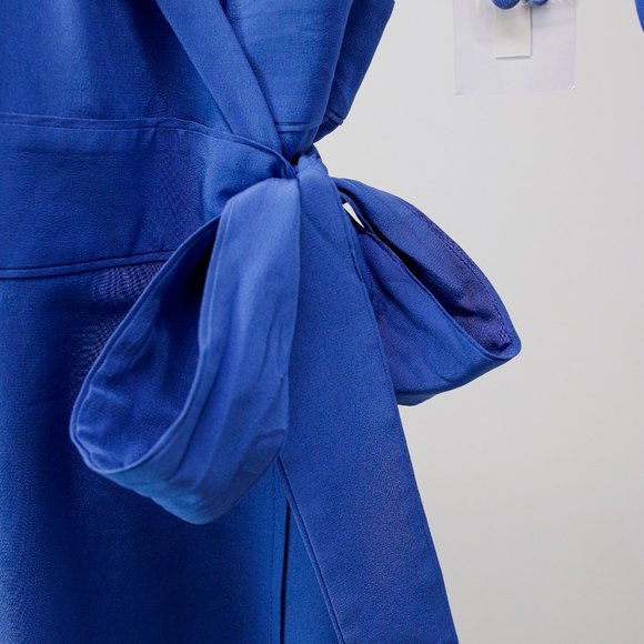SOLD Equipment Blue Silk Wrap Dress - Picture 5 of 11
